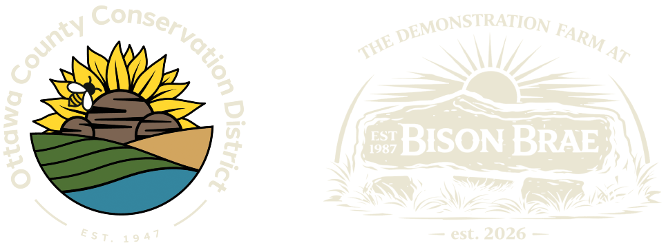 Ottawa County Conservation District Logo on right. The Demonstration Farm at Bison Brae logo on left.