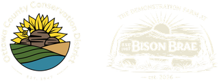 Ottawa County Conservation District logo on the left and The Demonstration Farm at Bison Brae logo on the right