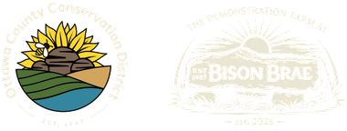 Ottawa County Conservation District logo on right, The Demonstration Farm at Bison Brae on the left