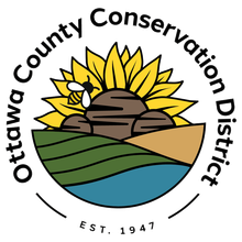 Ottawa County Conservation Distrcit Logo with sunflower, bee and crops