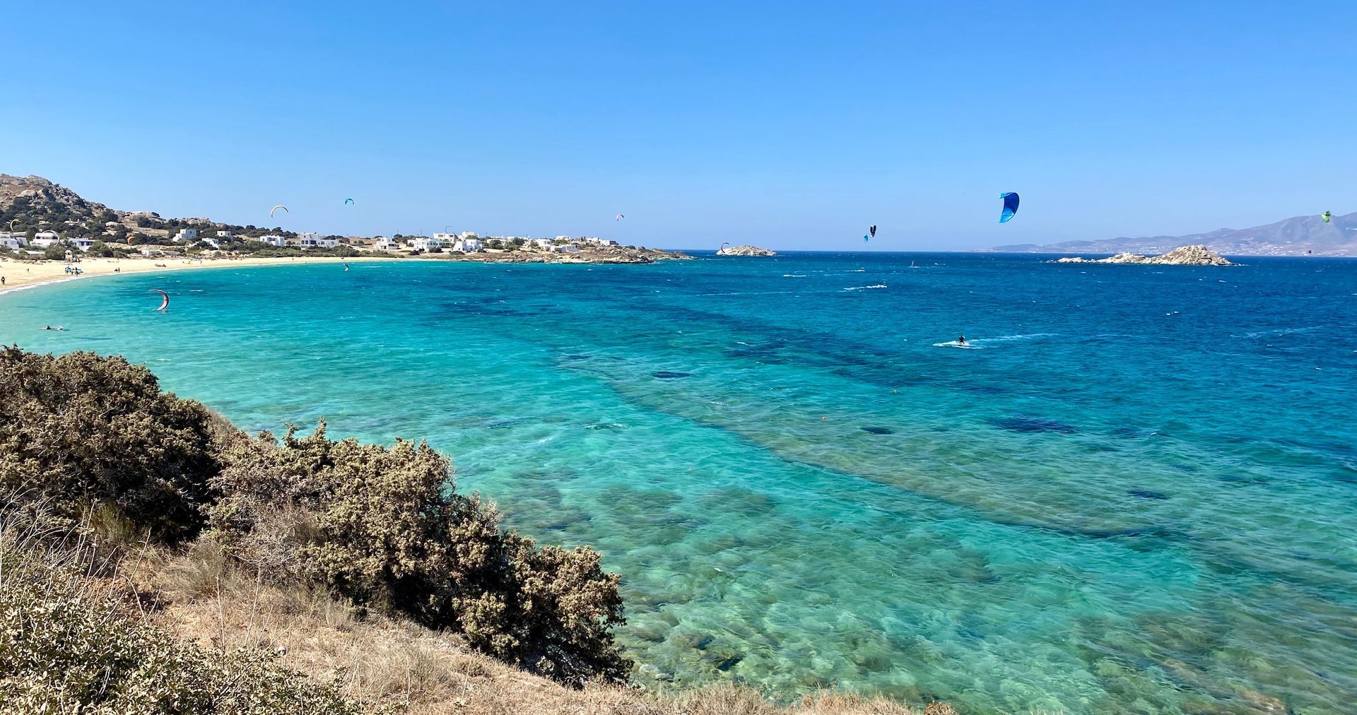 Mikri Vigla beach in Naxos, five minute walk from Kyparissi Villa