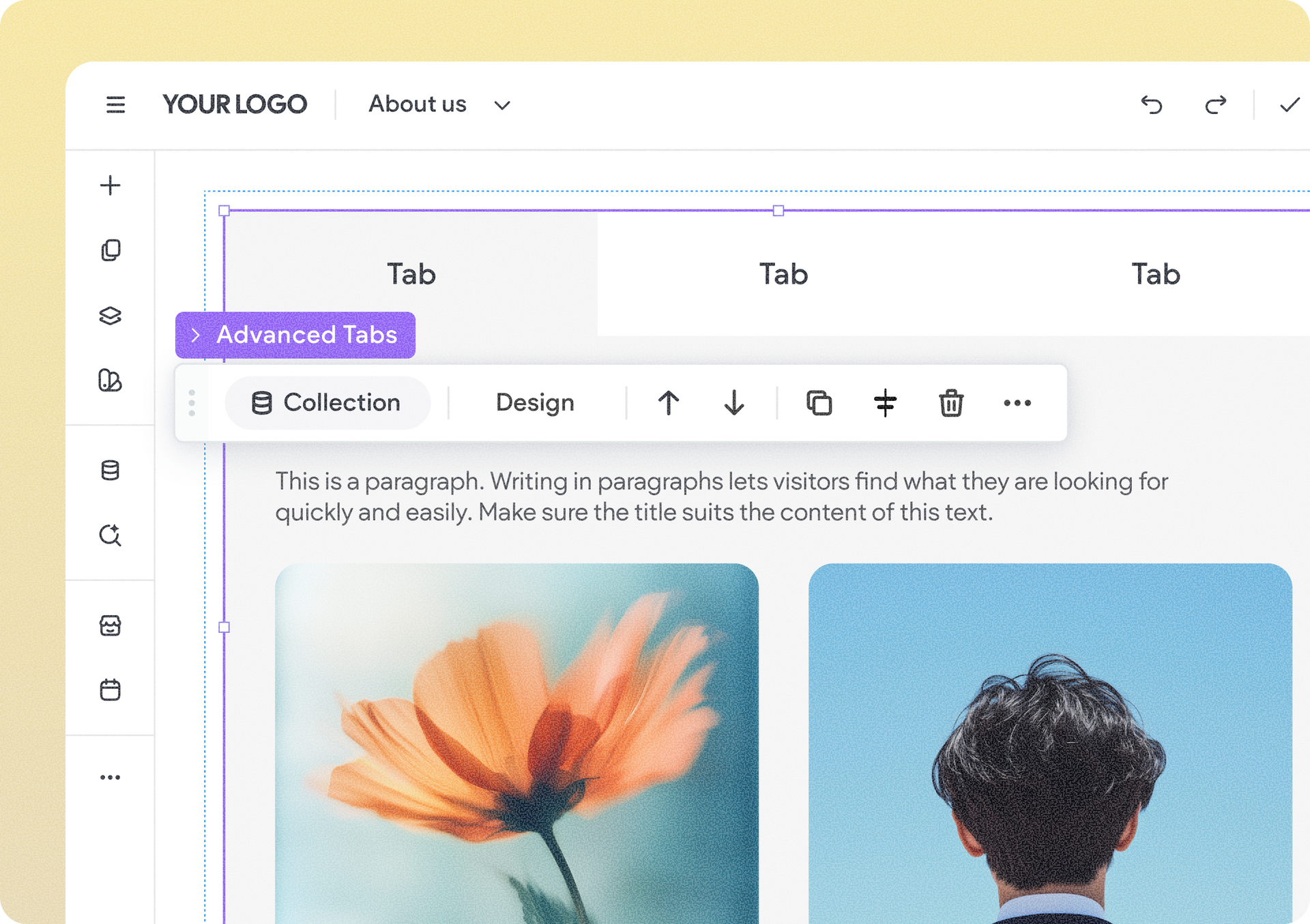 Voorbeeld van gekoppelde tabs en accordeons in het CMS