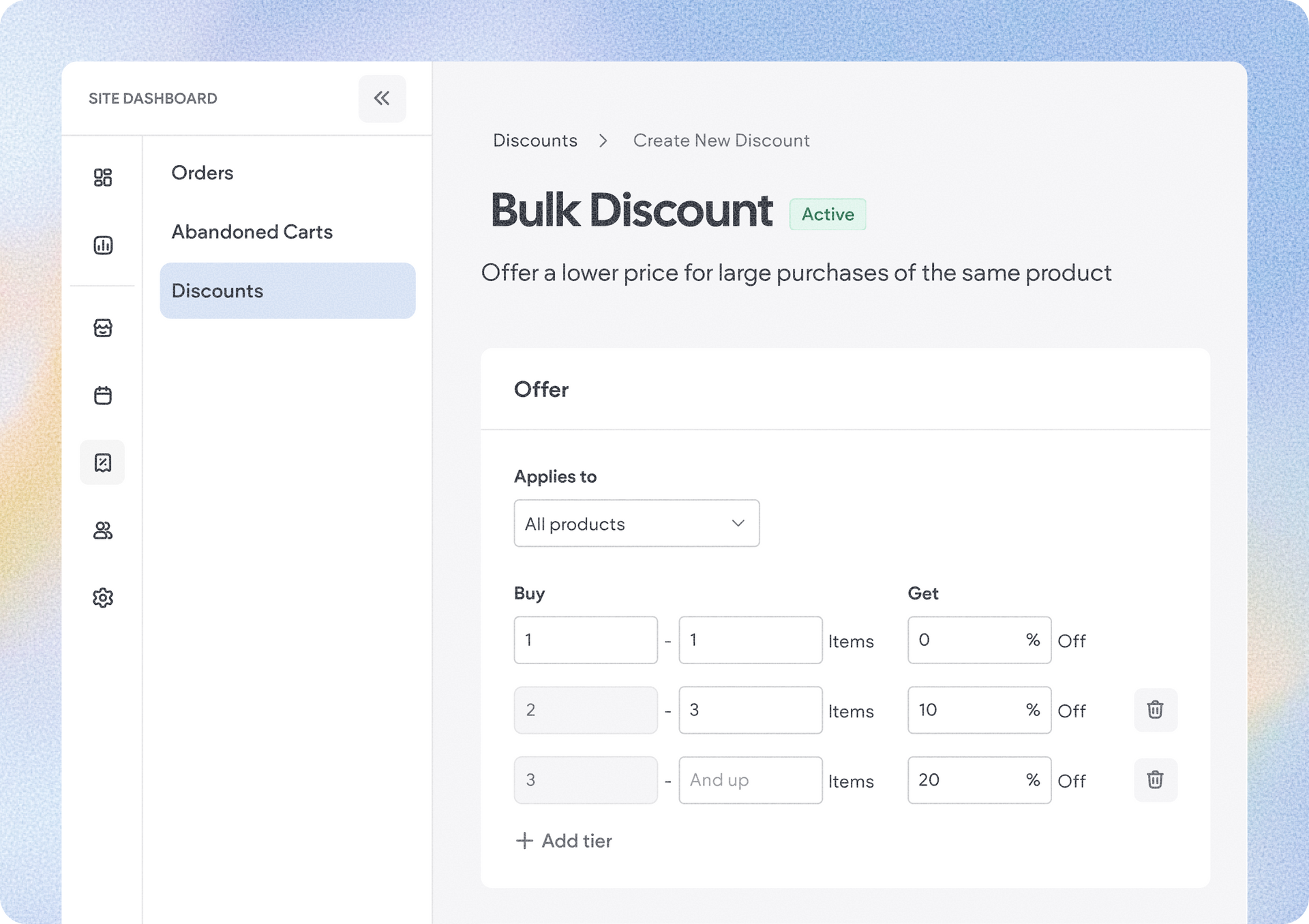 Schermafbeelding van bulkkortingen en eCommerce-updates