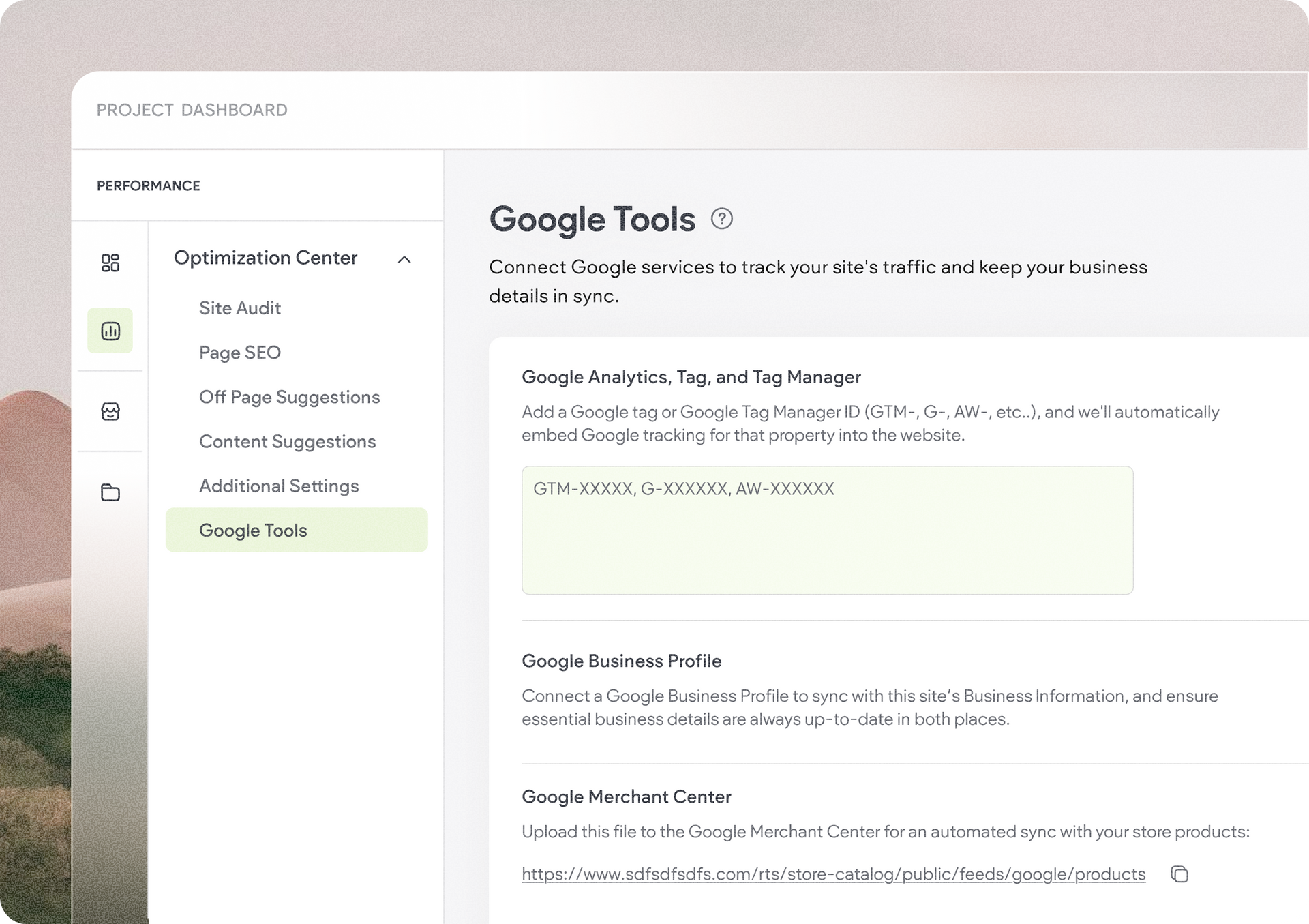 Overzicht van Google-tools in het optimalisatiecentrum