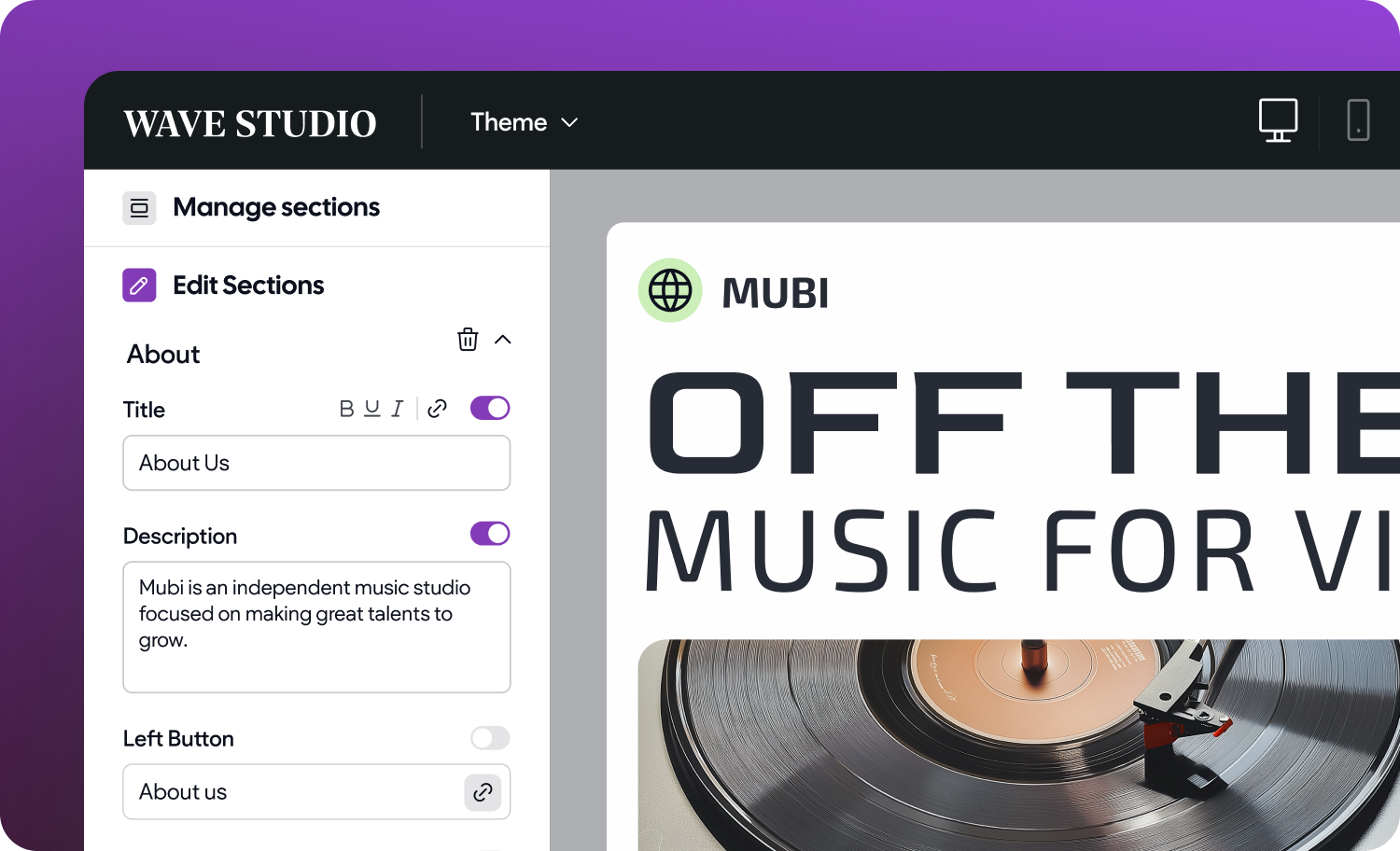 A screenshot of a website that says `` off the music for vi ''.