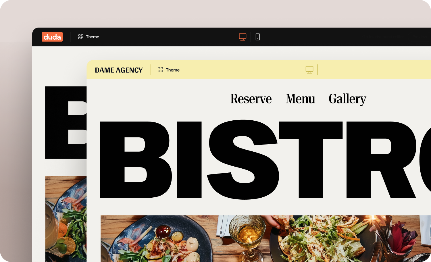 A computer screen shows a website for a restaurant called e bistro.