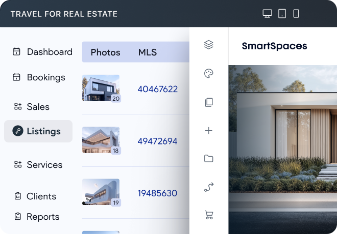 A screenshot of the travel for real estate website