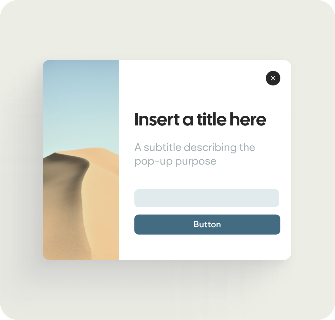 A pop up window with a picture of a desert and the words `` insert a title here ''.