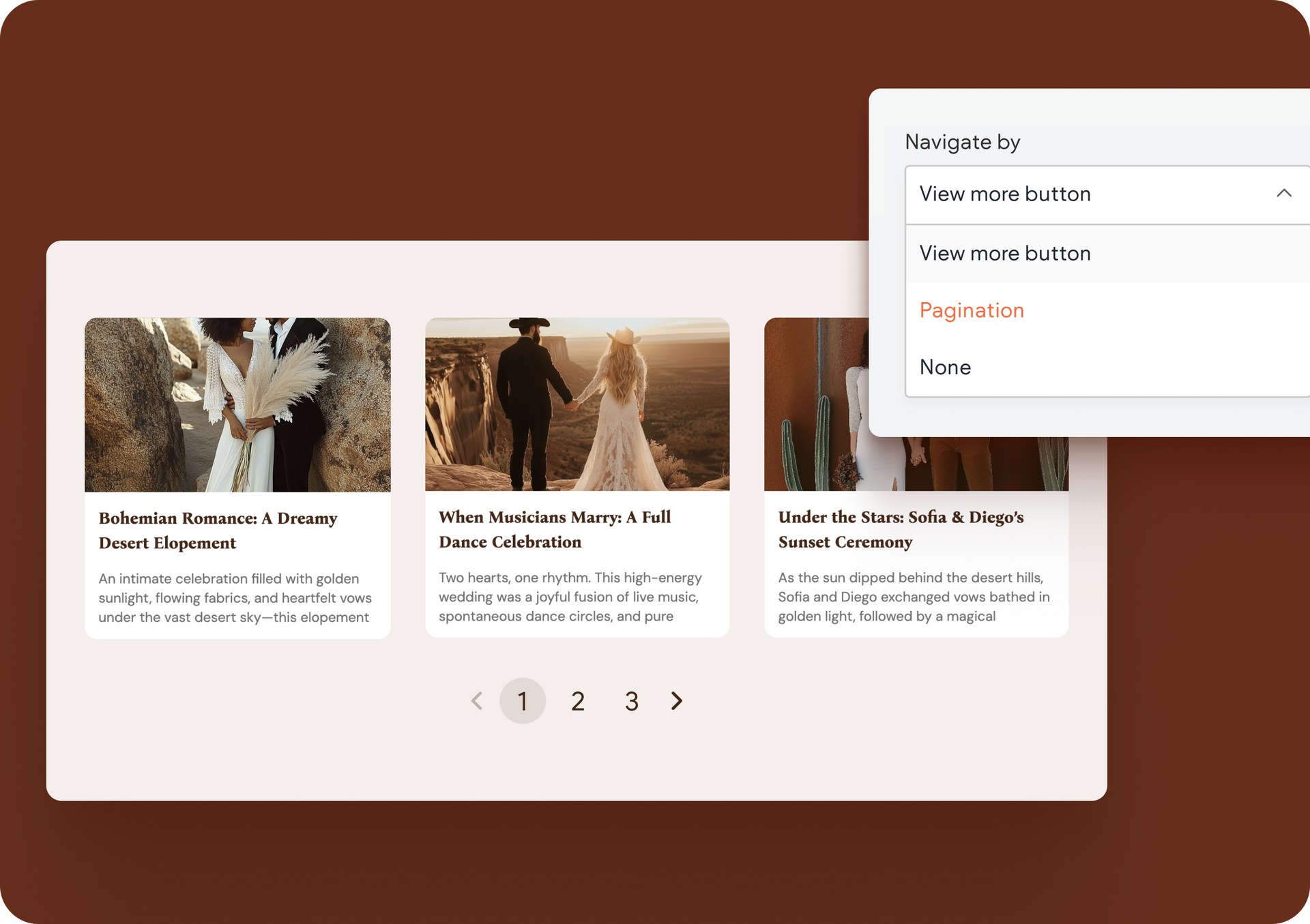 A website design interface showing a woman with a cream application and a popup menu with options for