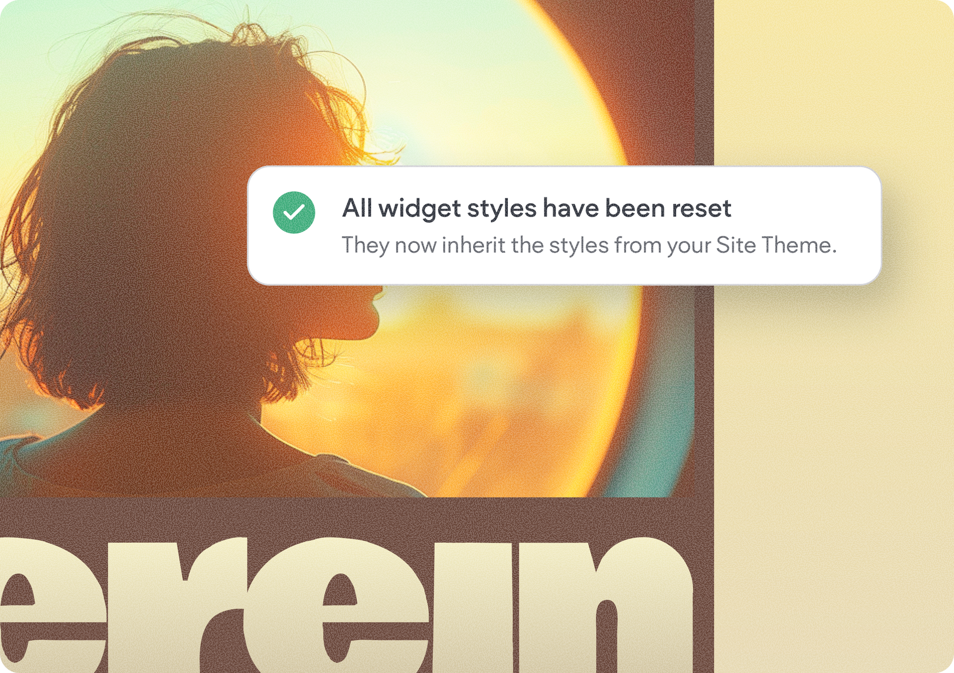 Notification banner over warm sunset scene with a silhouetted person and large cropped text in the background