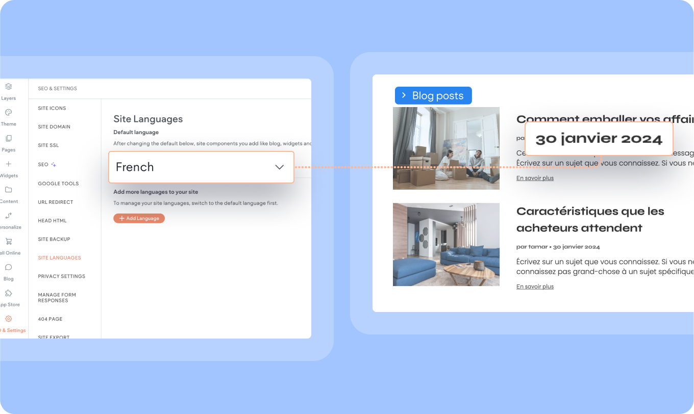 A screenshot of a website on a blue background.