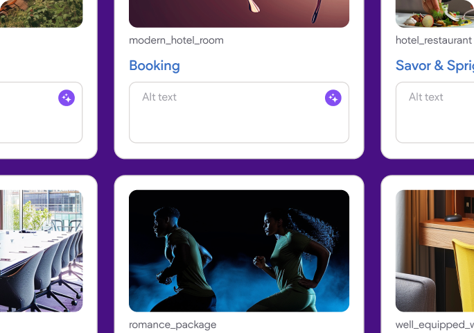 A purple background with a bunch of pictures on it