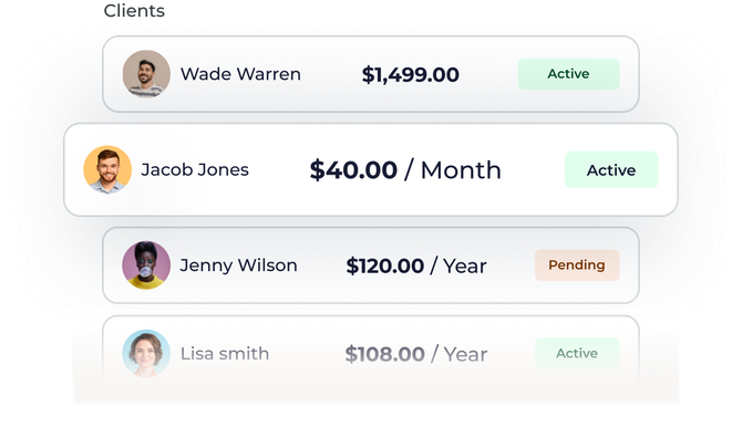 A screenshot of a website showing a list of clients.