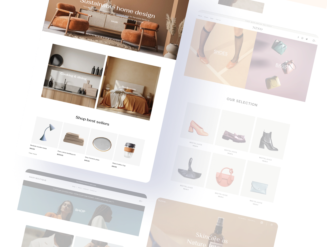 A bunch of screenshots of a website on a white background.