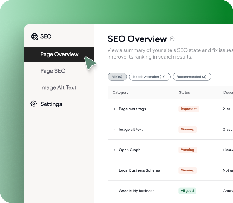 A screenshot of the seo overview page on a computer screen.