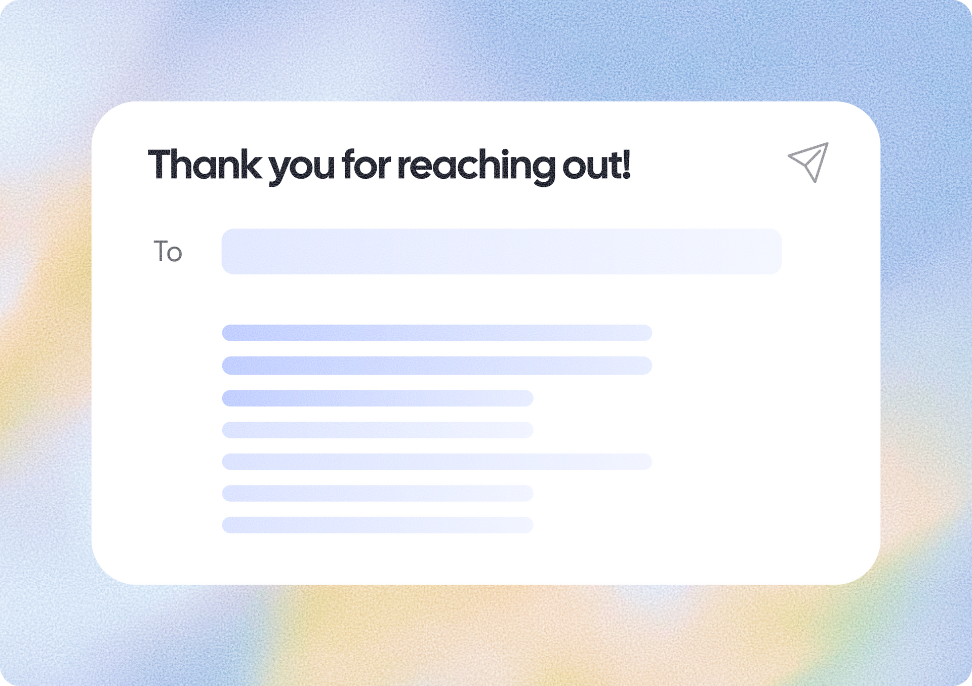 Contact form card with “Thank you for reaching out!” on a pastel gradient background.