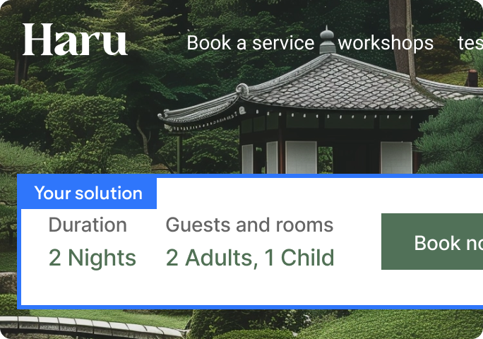 A website called haru shows a picture of a pagoda