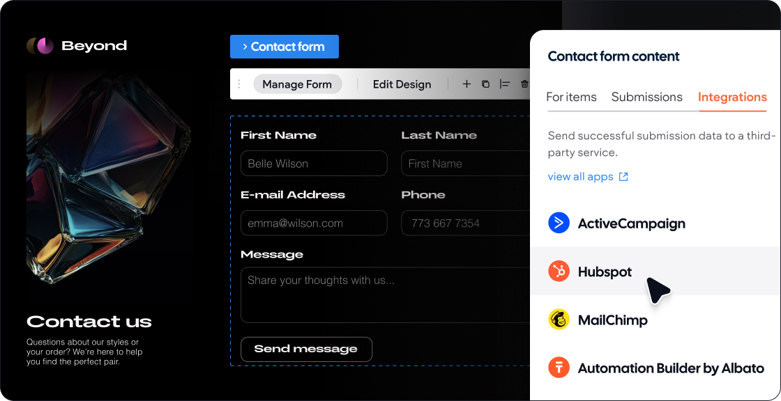 A screenshot of a website that says contact us