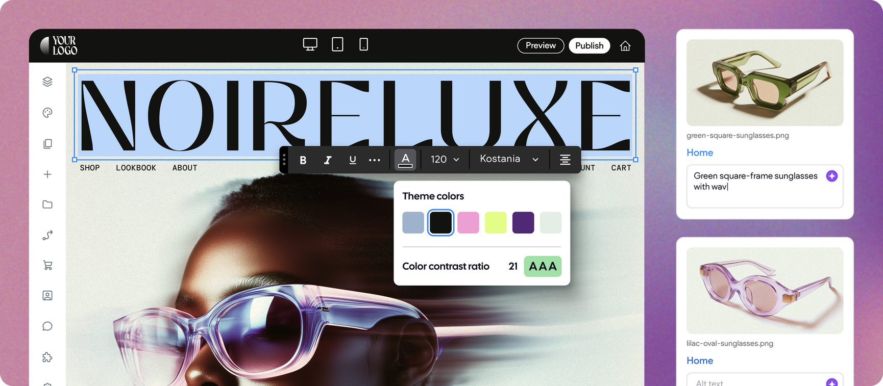 A woman wearing sunglasses is on the cover of a magazine called noireluxe