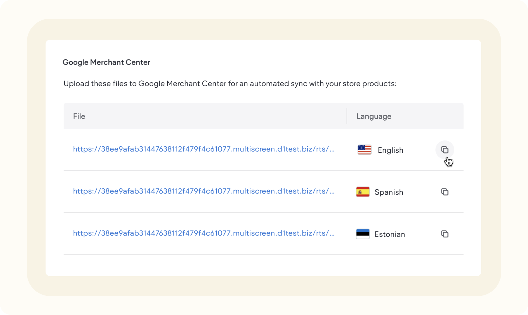 A screenshot of a website with a list of languages.