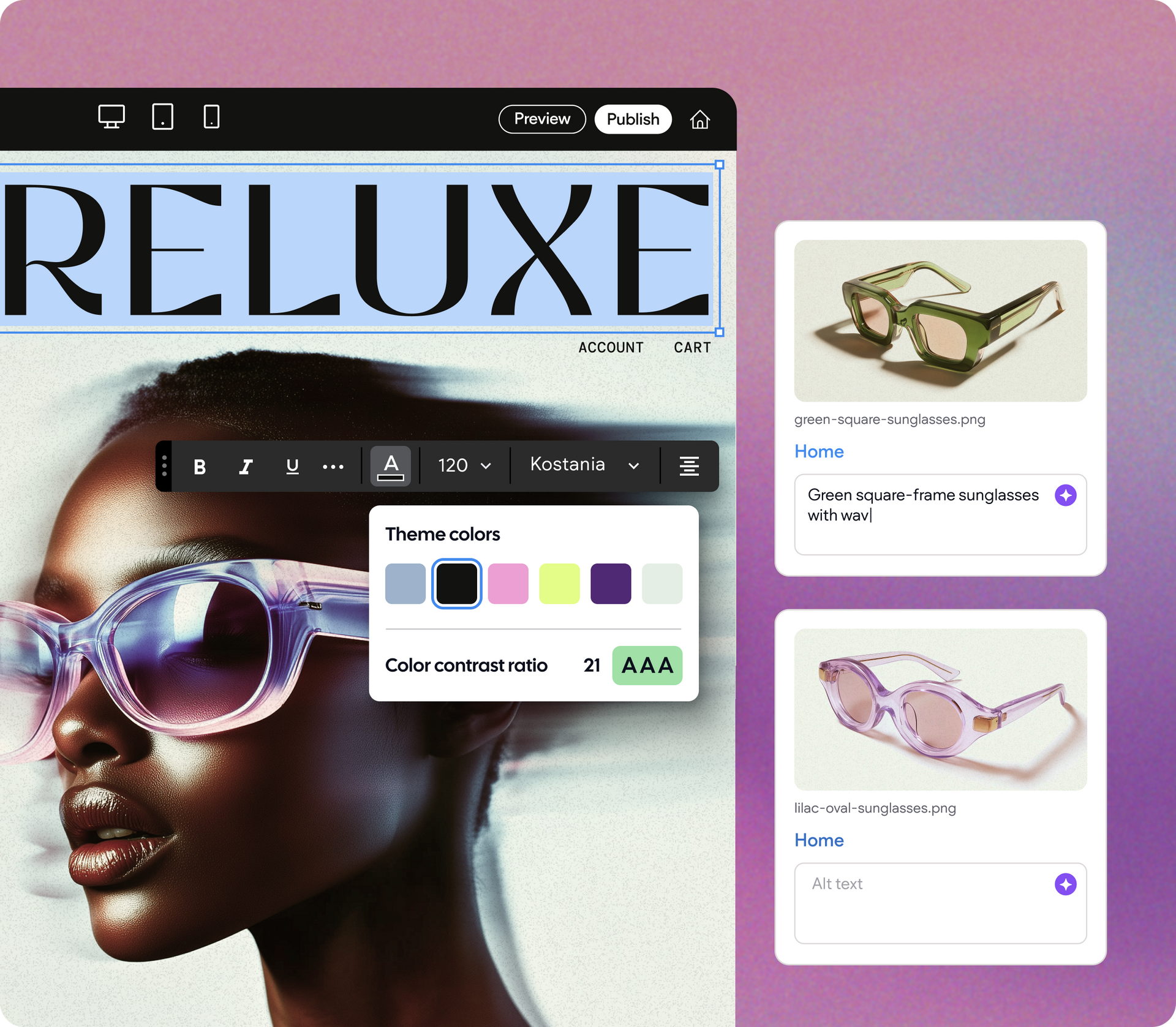 A woman wearing sunglasses is on the cover of a magazine called reluxe