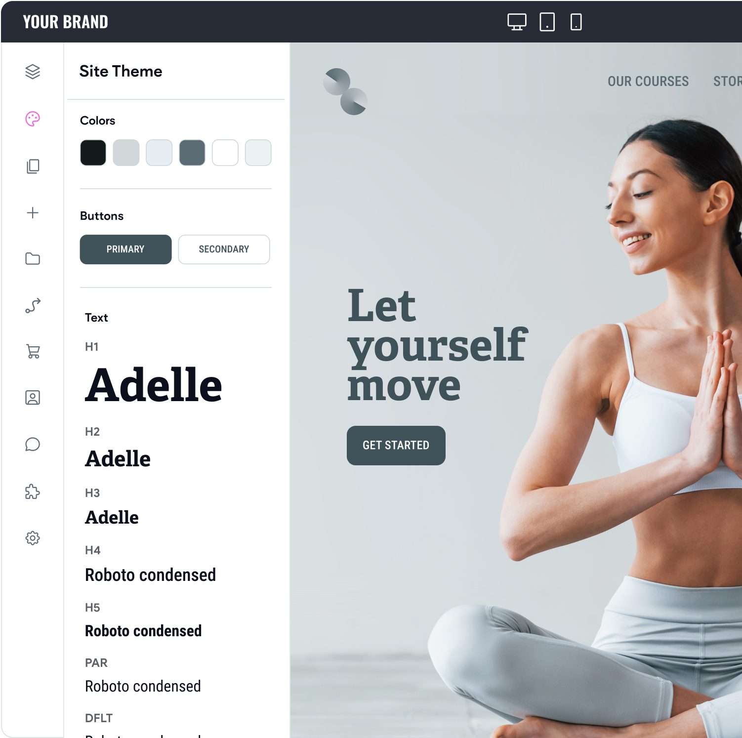 A woman is sitting in a lotus position on a website.
