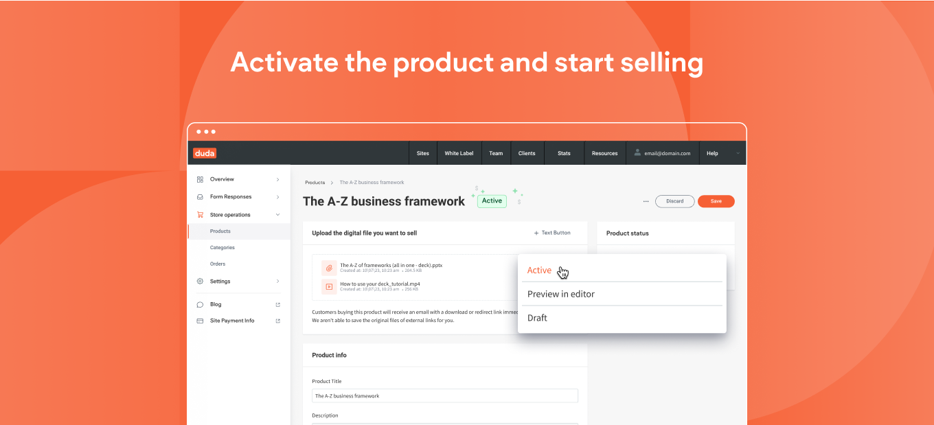 A screenshot of a website that says `` activate the product and start selling ''.