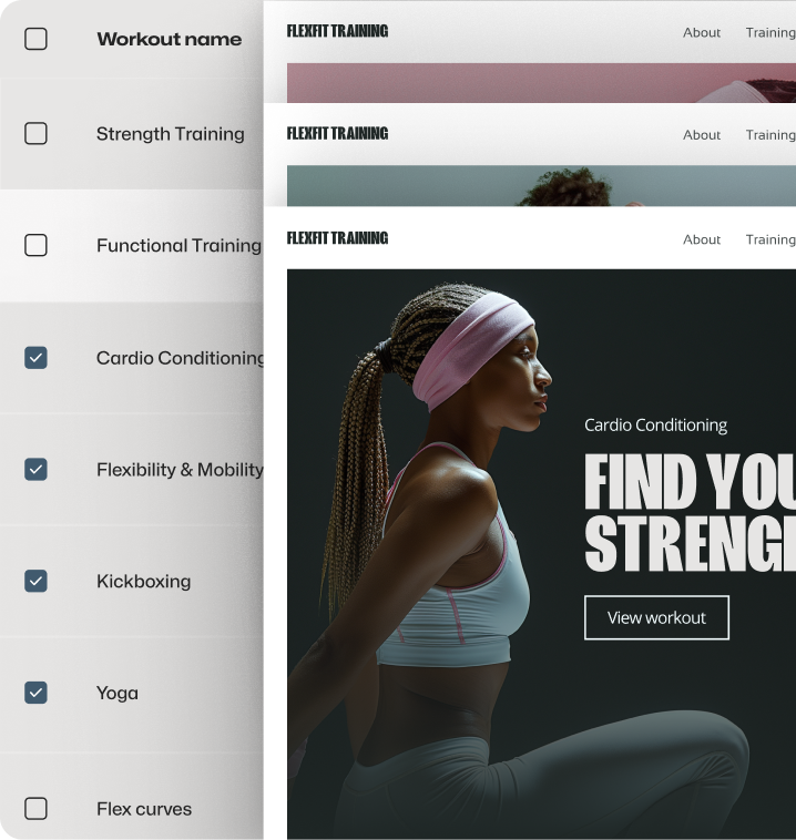A woman is sitting in a yoga pose on a website that says find you stronger