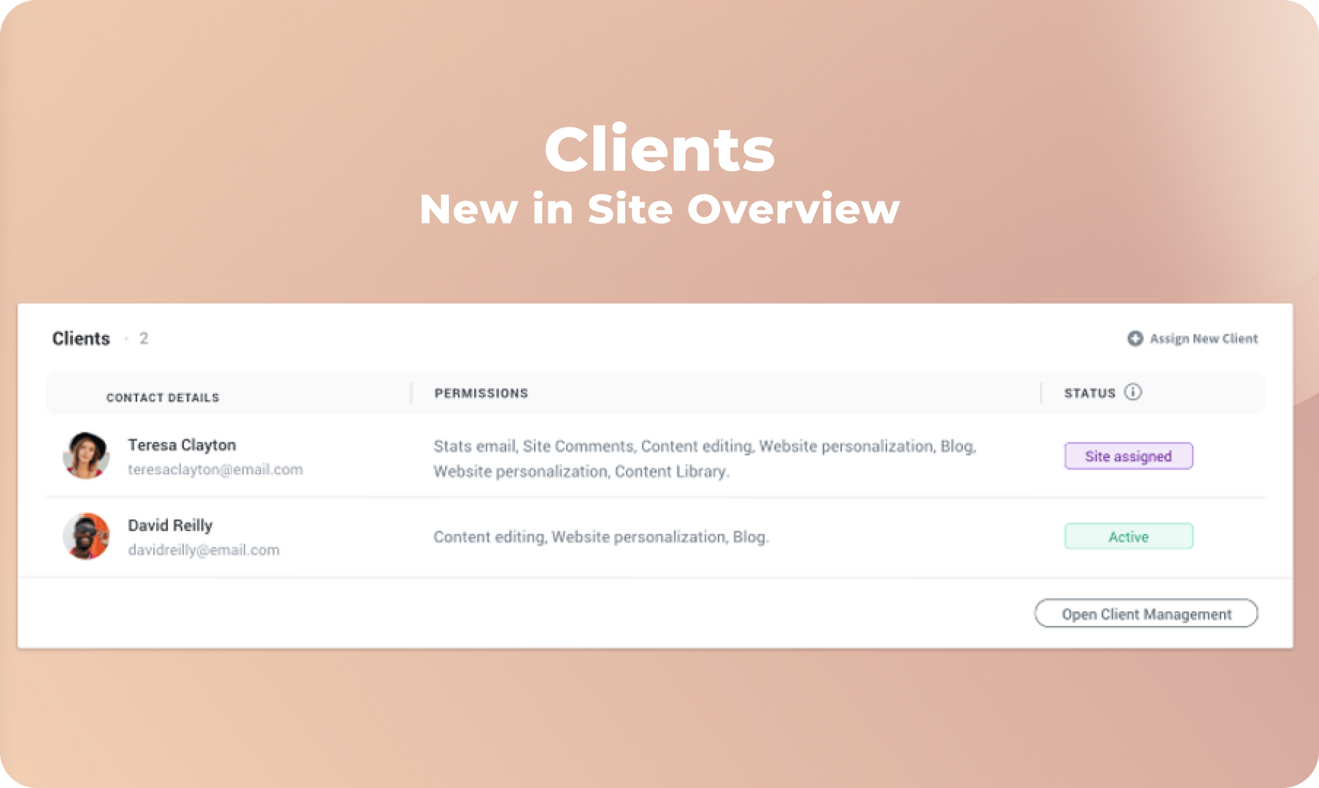 Manage Your Clients from Site Overview