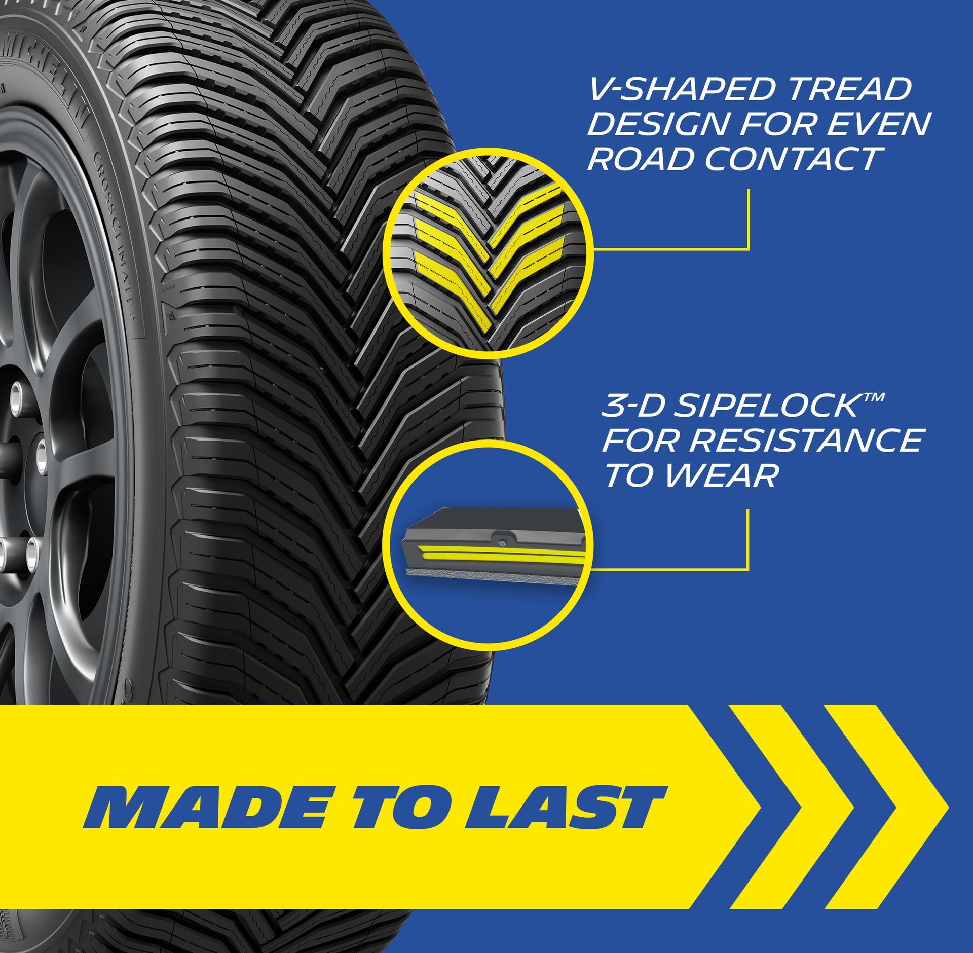 a picture of a tire that says made to last