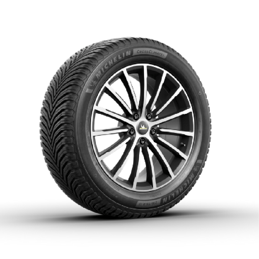 a michelin tire with a black rim on a white background