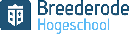 Logo van Brederode Hogeschool: een blauw vierkant met een wit schild, een kroon en tekst.
