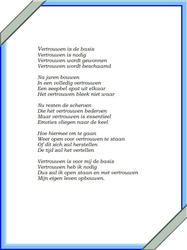 Gedicht over beschaamd vertrouwen