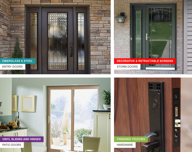 A collage of four pictures of different types of doors