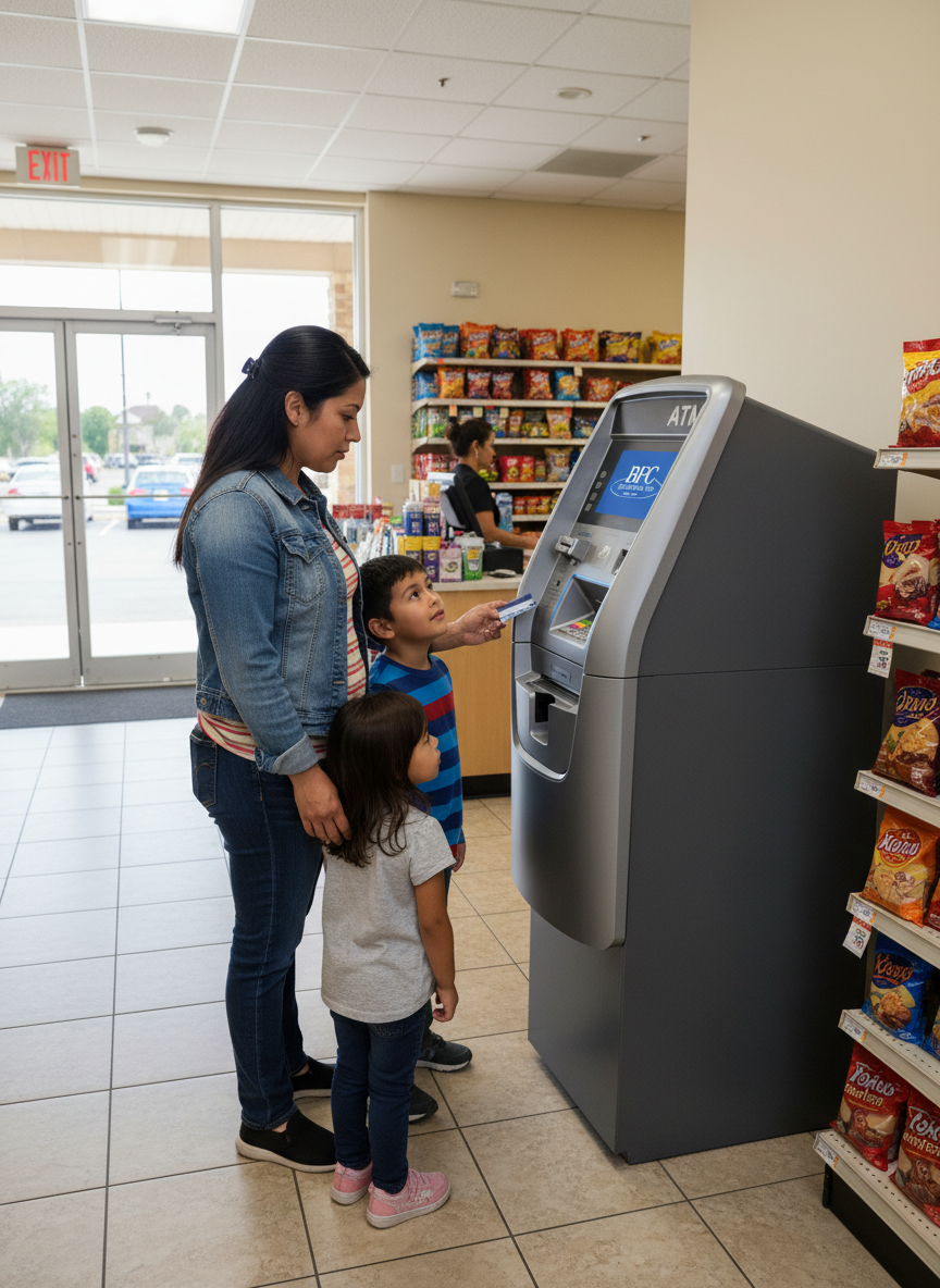 ATM placement inside a Florissant, Missouri convenience store providing convenient cash access for customers