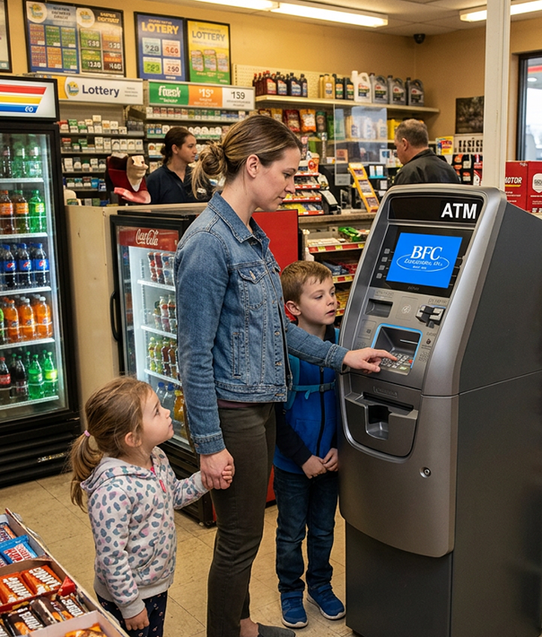 ATM placement inside a Joplin convenience store providing convenient cash access for customers
