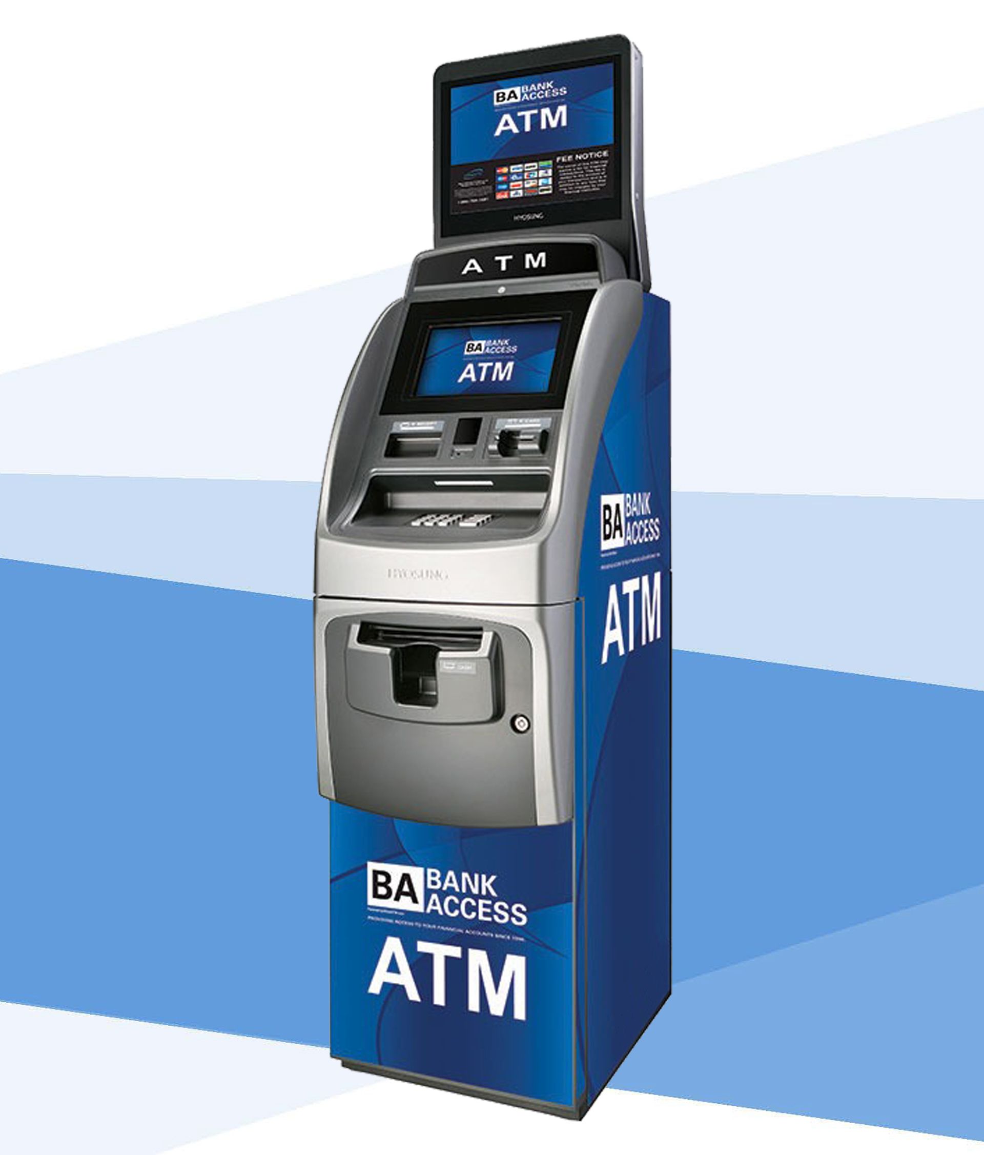 Freestanding retail ATM with advertising topper, available through BFC Enterprises' ATM placement services for Litchfield, IL businesses.