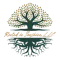Logo with a tree design: green tree crown and roots, brown and green leaves, 