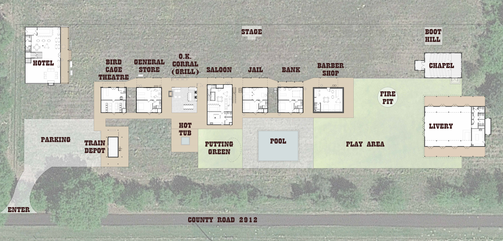 Site plan of a residential property with a home, swimming pool, courtyard, parking area, and surrounding landscaping.