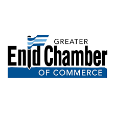 Greater Enid Chamber of Commerce logo in blue and black with stylized wave icon