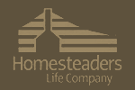 Homesteaders Life Company logo in beige on a brown background