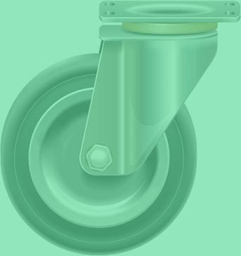 Rueda giratoria verde menta con soporte, mostrada en primer plano sobre un fondo liso.