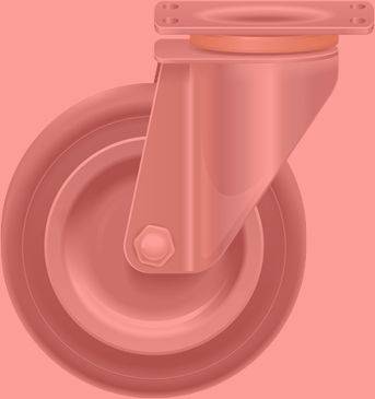 Rueda giratoria rosa con soporte pivotante sobre fondo rosa