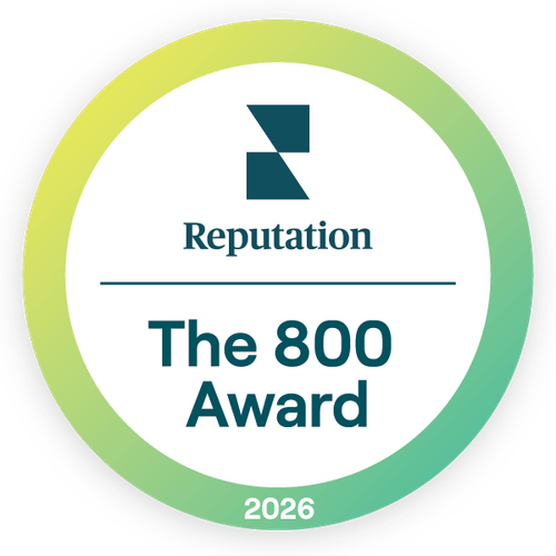 2026 Reputation 800 Award badge.