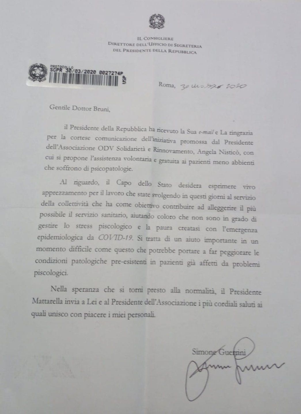 ringraziamenti presidente repubblica