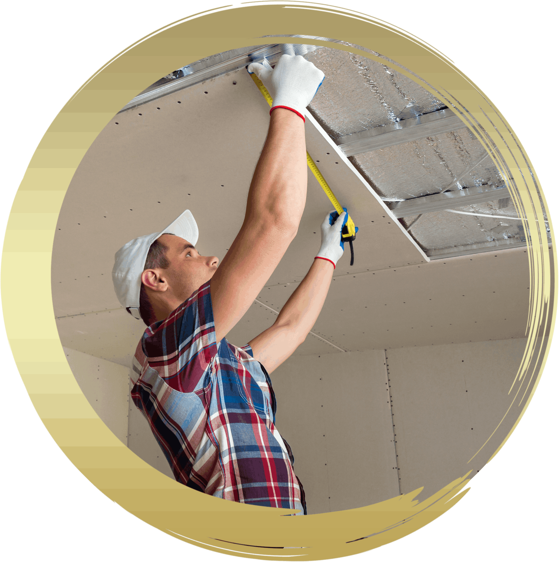 a man is measuring a ceiling with a tape measure
