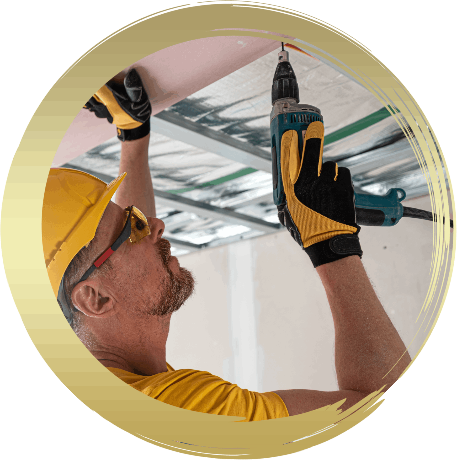 a man is using a drill to fix a ceiling