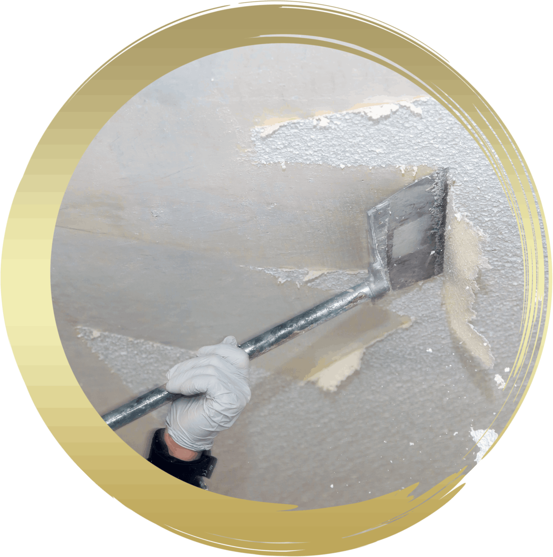 a person is using a spatula to remove paint from a wall