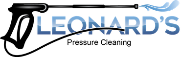 Logo for Leonard's Pressure Cleaning: a pressure washer pointed at the text 