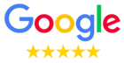 Google logo with five gold stars, indicating a five-star rating.